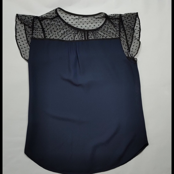 J Crew Navy Keyhole Blouse with Sheer Shoulders - Picture 4 of 4